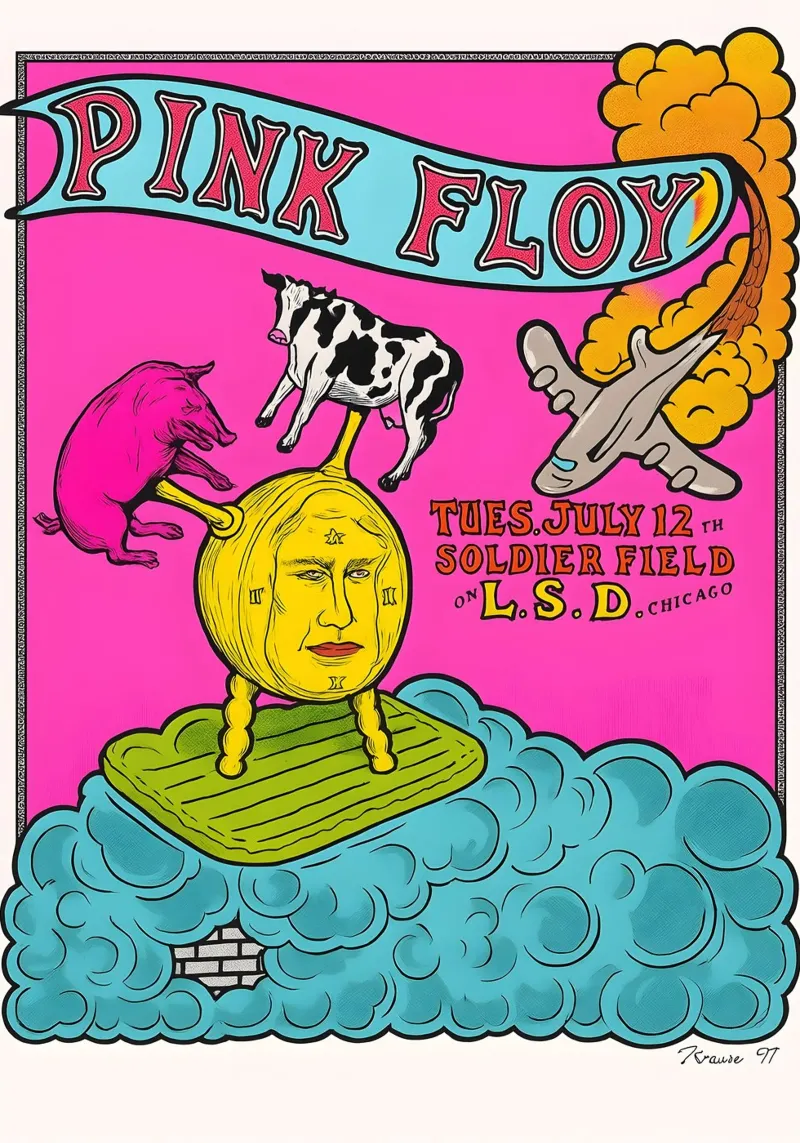 Pink Floyd Poster July 12 1994 Soldier Field Chicago David poster con telaio in alluminio da DGUnder