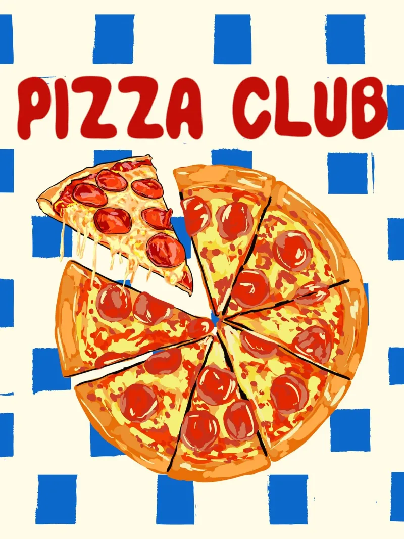 Pizza Club - Retro Cheesy Pepperoni Art hahnemühle by EDMPROJECT