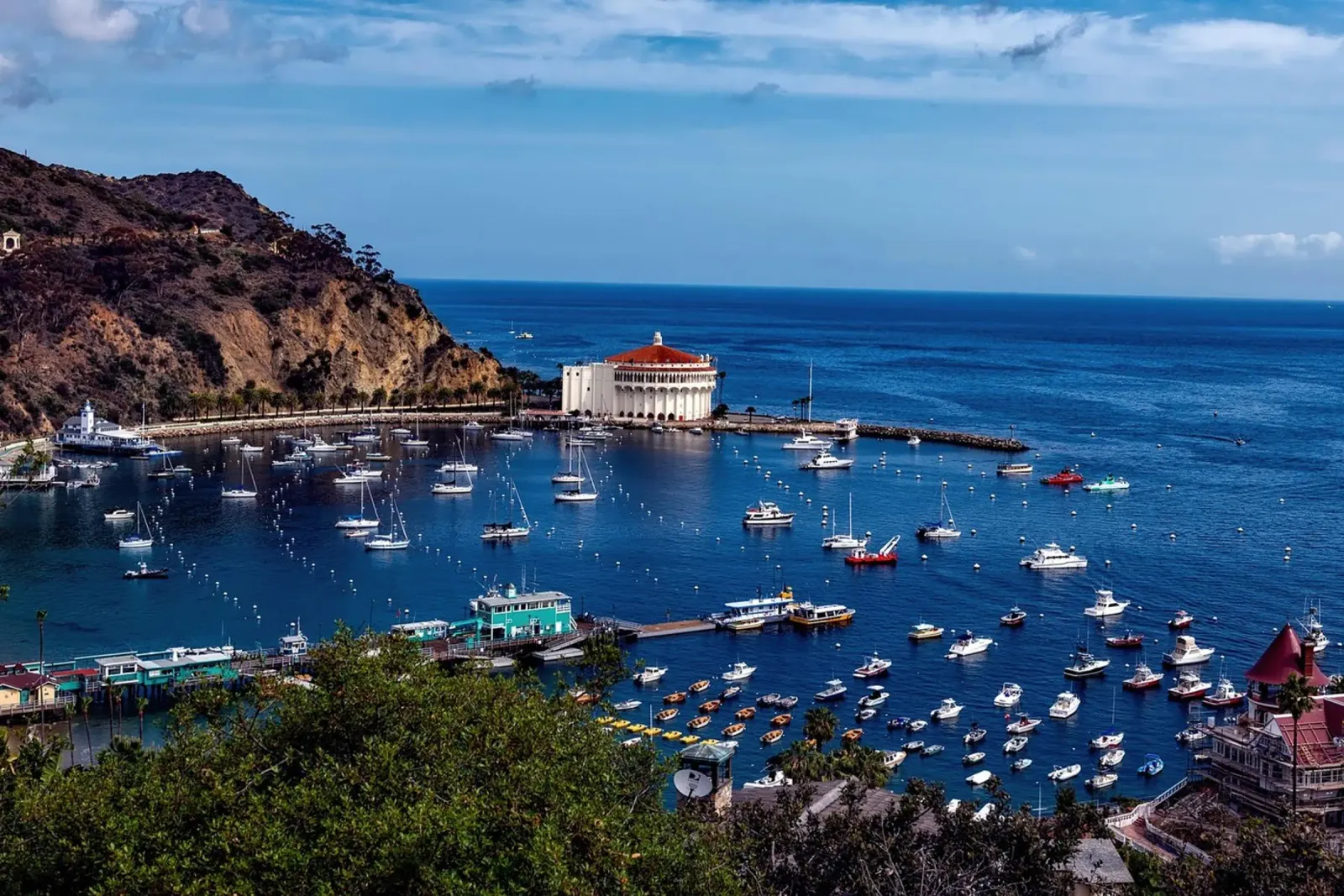 Panorama della baia di Avalon, Isola di Catalina - California poster con telaio in alluminio da Wanderlust Vibes