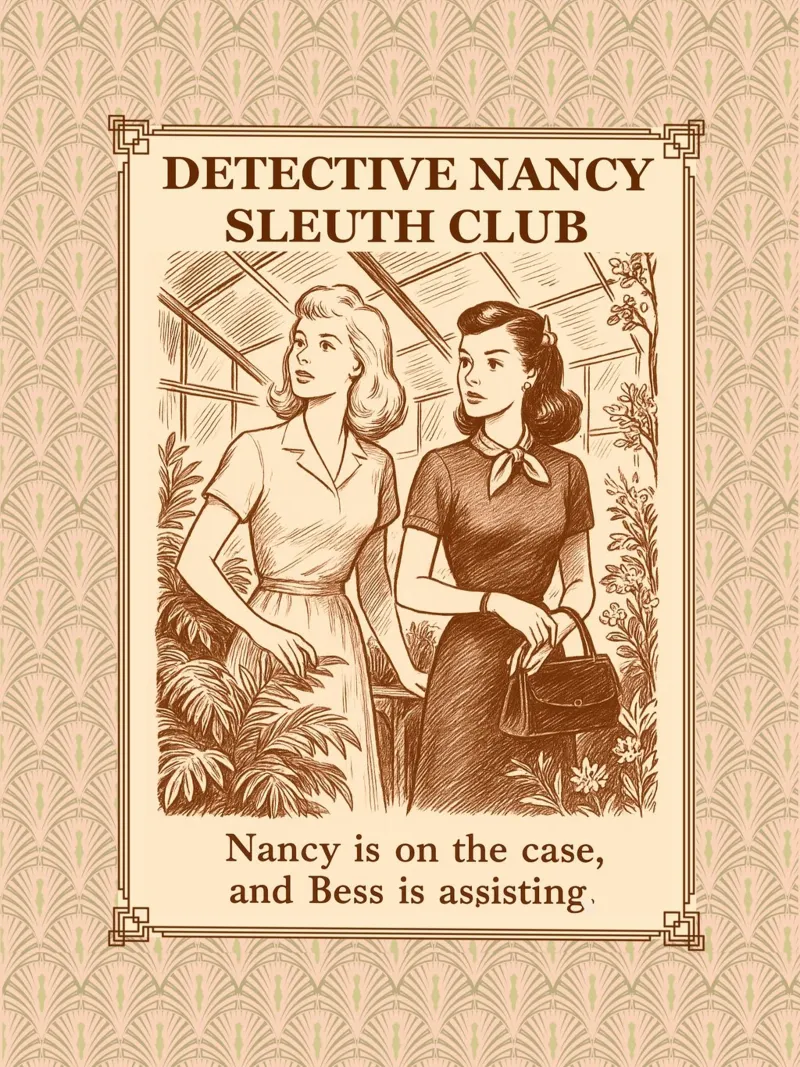 Detective Nancy Sleuth Club, vintage illustration canvas by Taika Tori Art