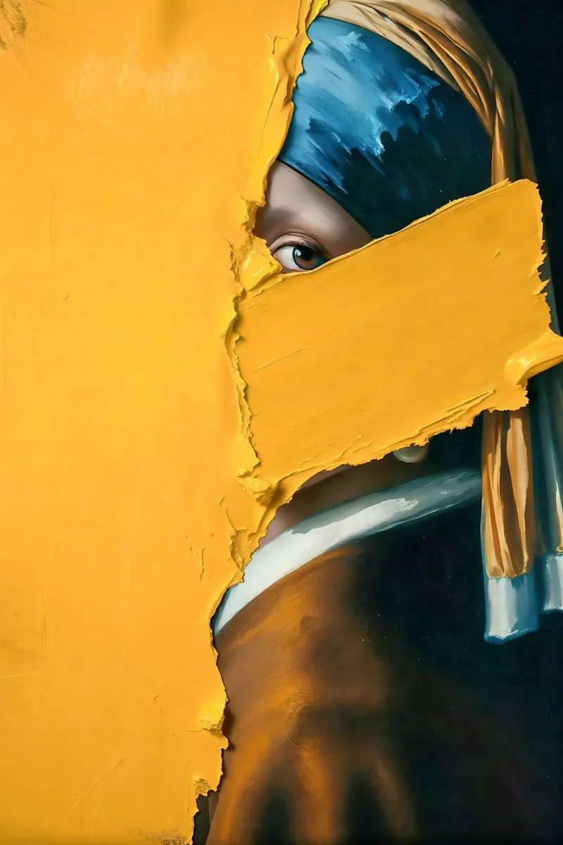 La ragazza con la striscia colorata - Vermeer Remix alluminio dibond da KUNSTstück