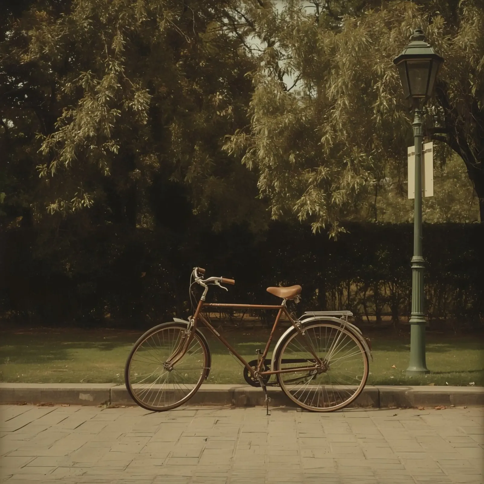 Vélo classique reposant près d'un lampadaire dans un parc verdoyant hahnemühle de DesignDoodle