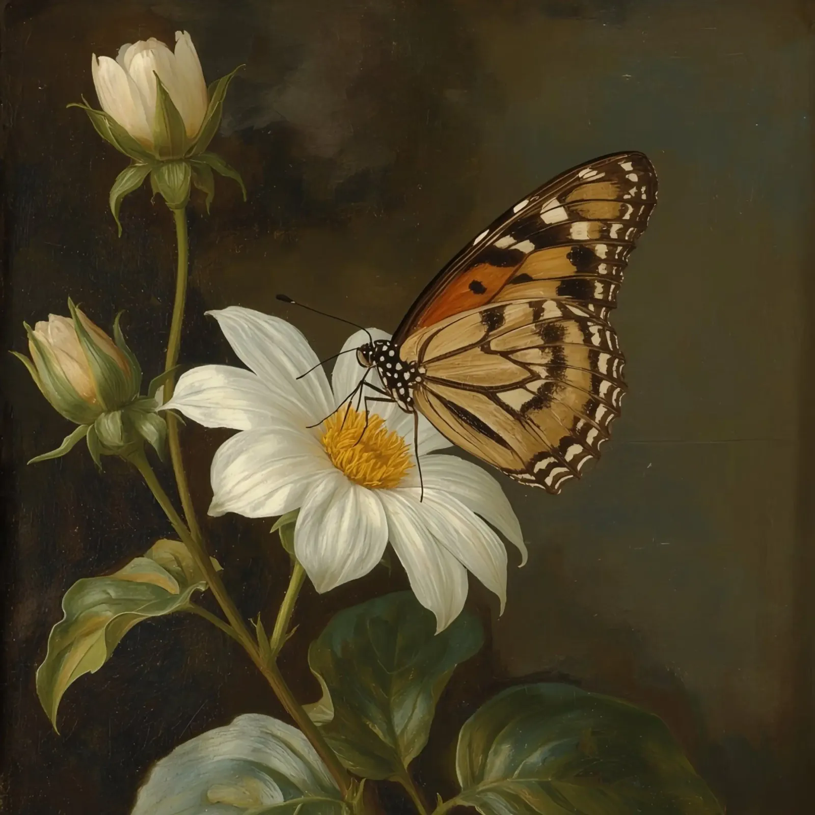 Farfalla che si posa su un fiore bianco con foglie verdi pellicola backlit da DesignDoodle