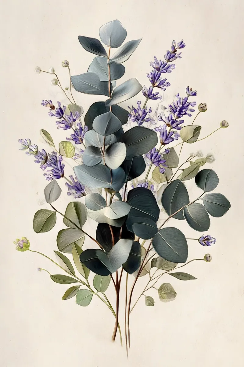 Arte della lavanda e dell'eucalipto poster con telaio in plastica da Studio Verde