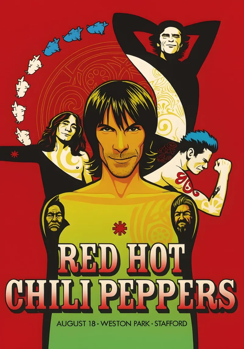 Red Hot Chili Peppers 2001 Weston Park Craig Phillips poster con telaio in legno da DGUnder