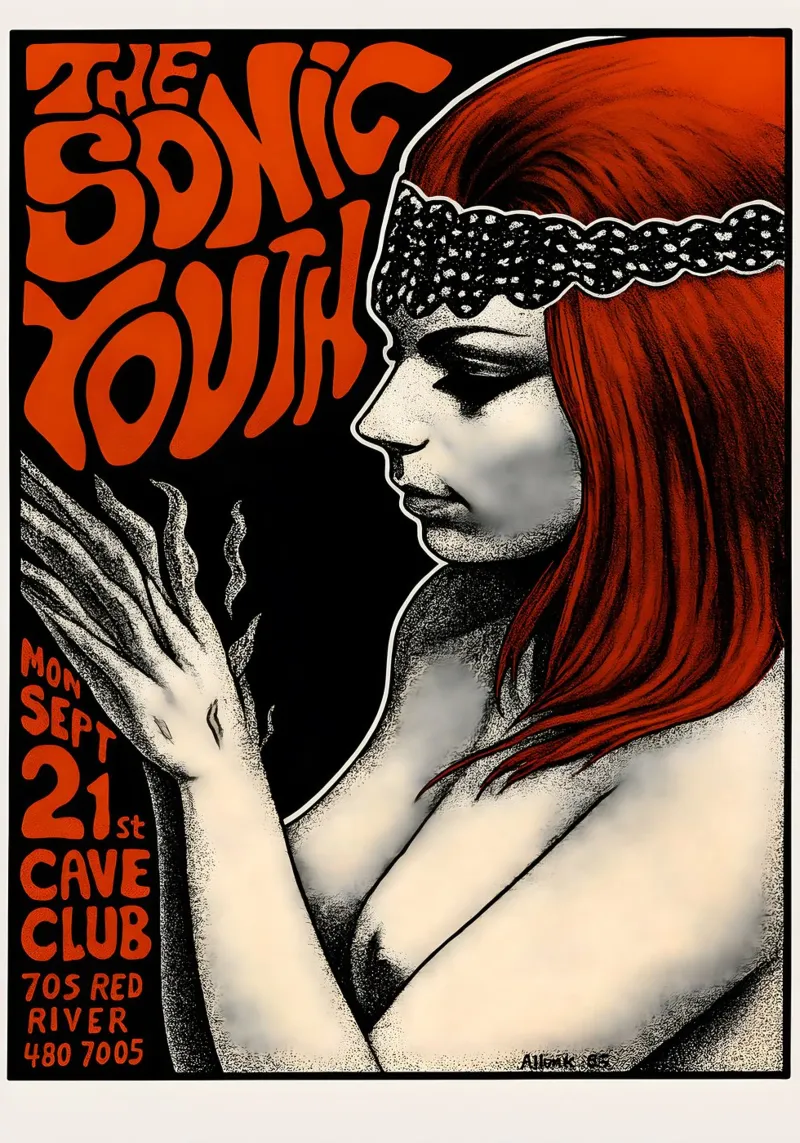 SONIC YOUTH 1987 AUSTIN concert poster Frank KOZIK hahnemühle by DGUnder