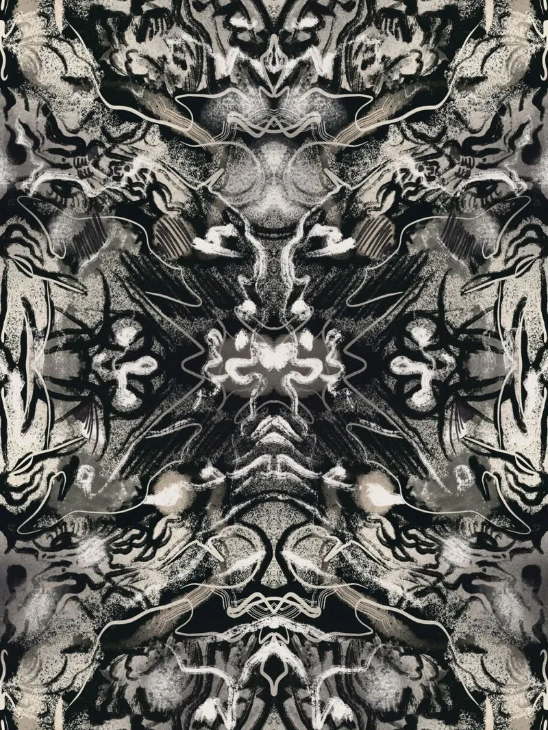 Rorschach 08 in bianco e nero poster con telaio in alluminio da Little Dean