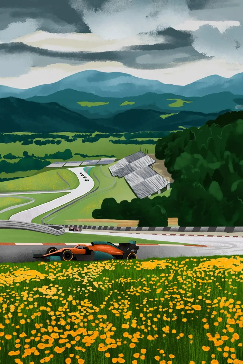 Racetrack Austria poster con telaio in alluminio da Goed Blauw