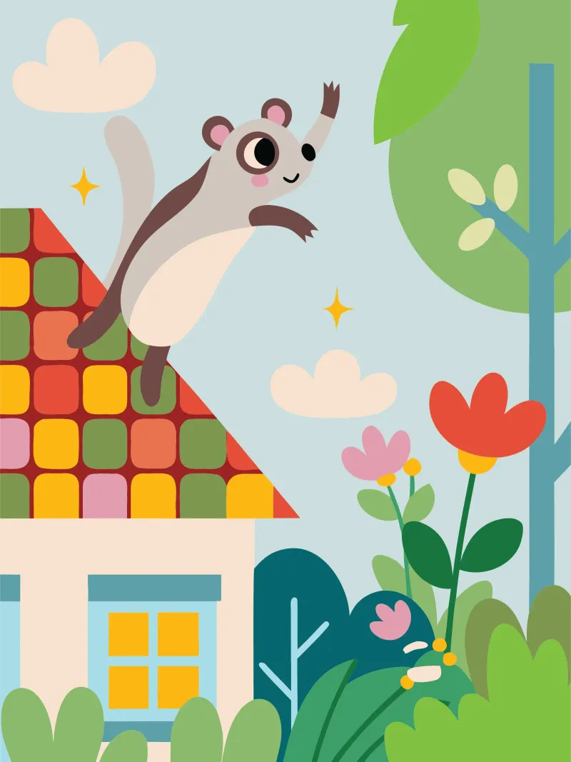 Lo scoiattolo salta poster con telaio in alluminio da CUTE ANIMALS