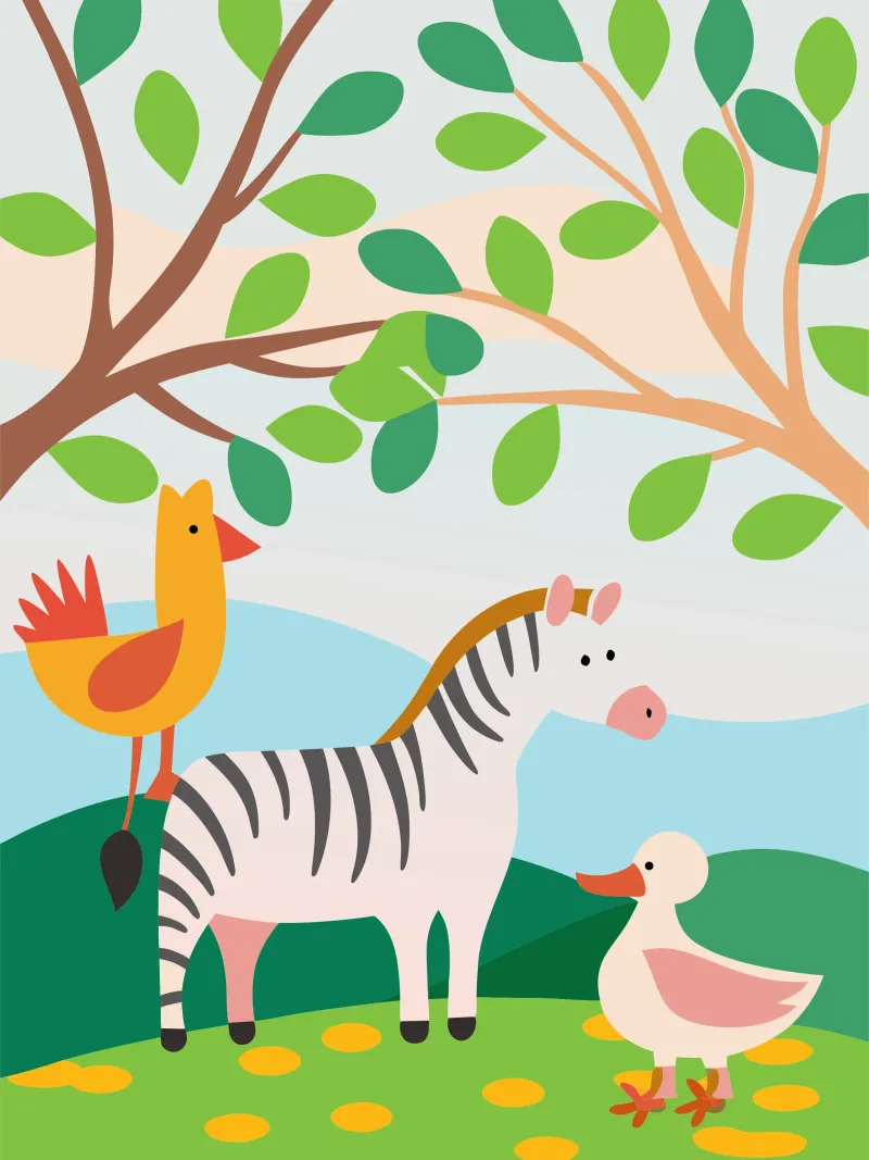 Zebra Kip en Eend canvas van CUTE ANIMALS