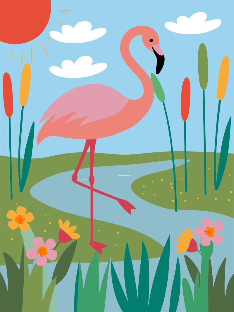 Fenicottero in riva al fiume poster da CUTE ANIMALS