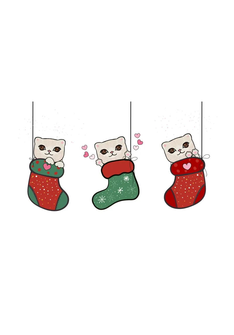 Colgando lindos gatitos con calcetines de navidad hahnemühle de gulsengunel