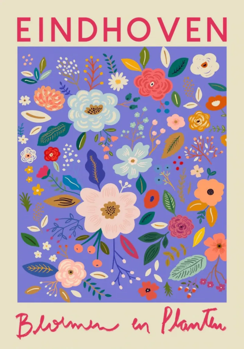 Fiori e piante di Eindhoven - Stampa giardino floreale vibrante poster con telaio in plastica da homdeco