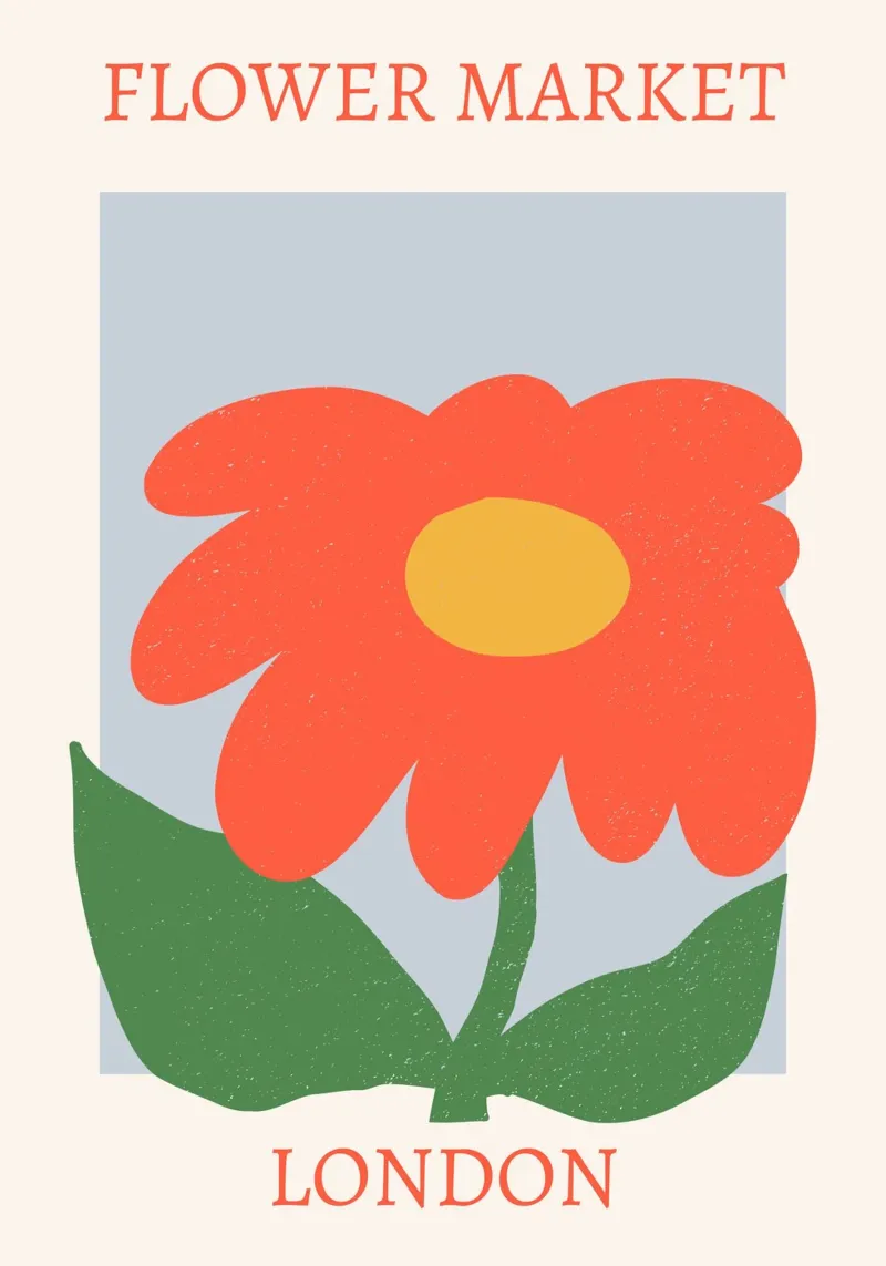 Bloemenmarkt Londen Print met rood madeliefje - Modern Floral poster van homdeco