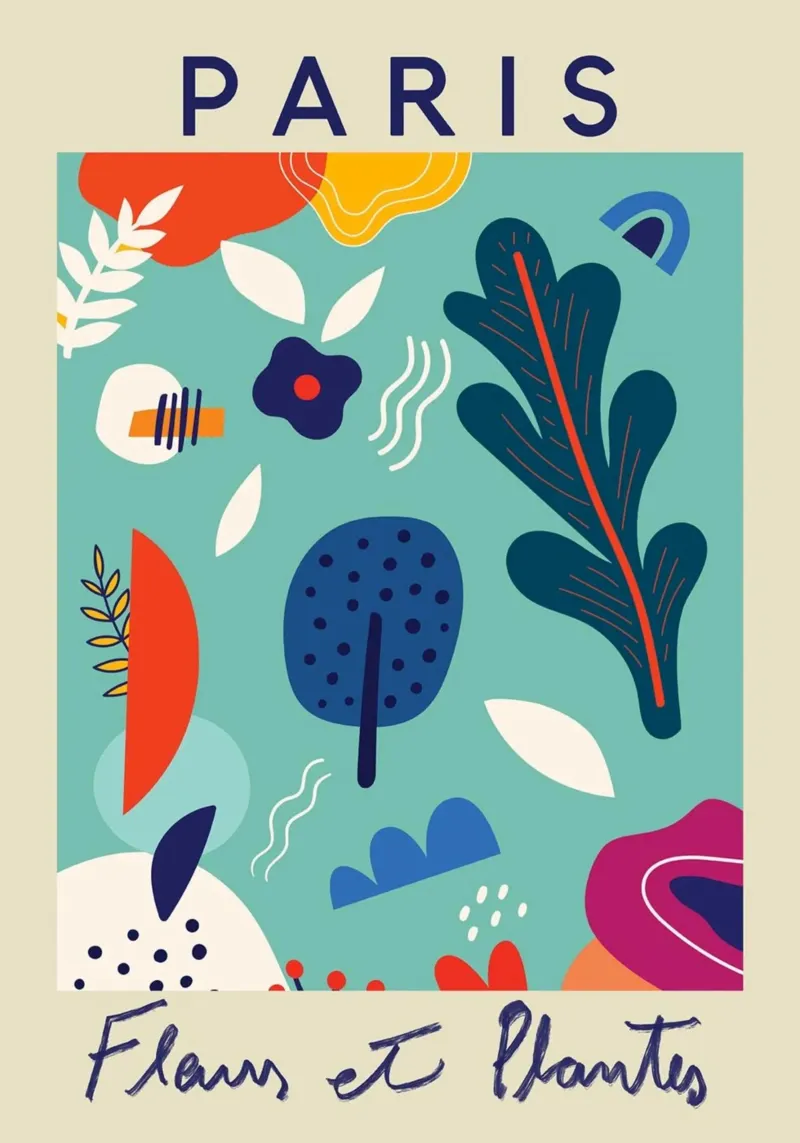 Paris Fleurs et Plantes - Póster Botánico Abstracto poster con marco de aluminio de homdeco