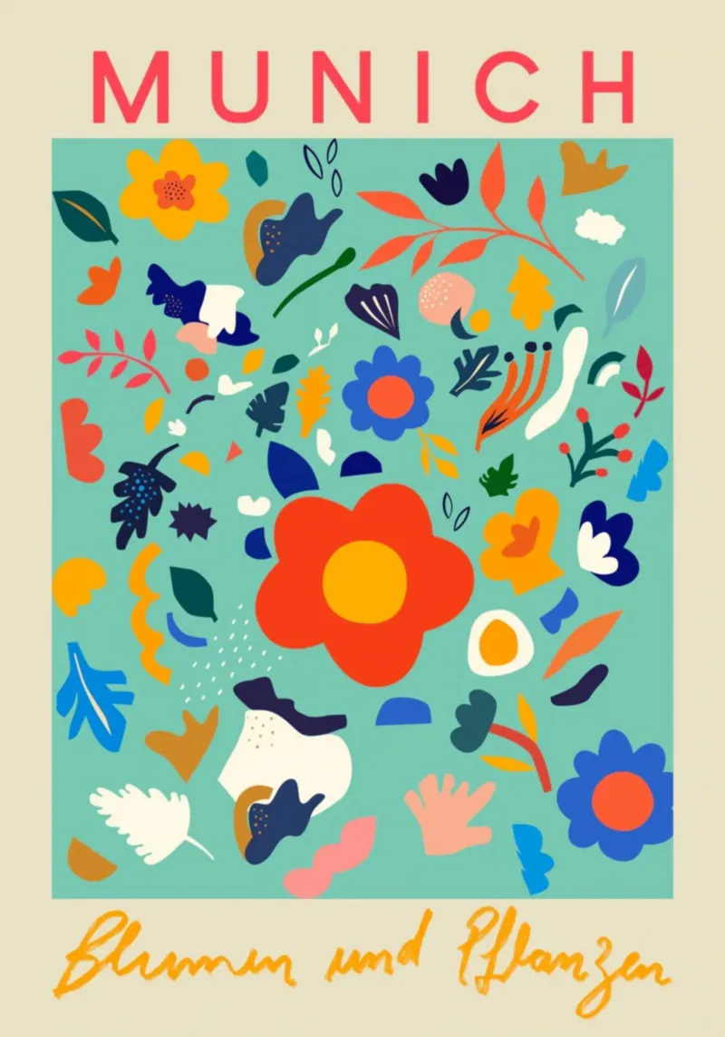 Fiori e piante di Monaco di Baviera - Vibrante arte floreale popolare carta hahnemühle da homdeco