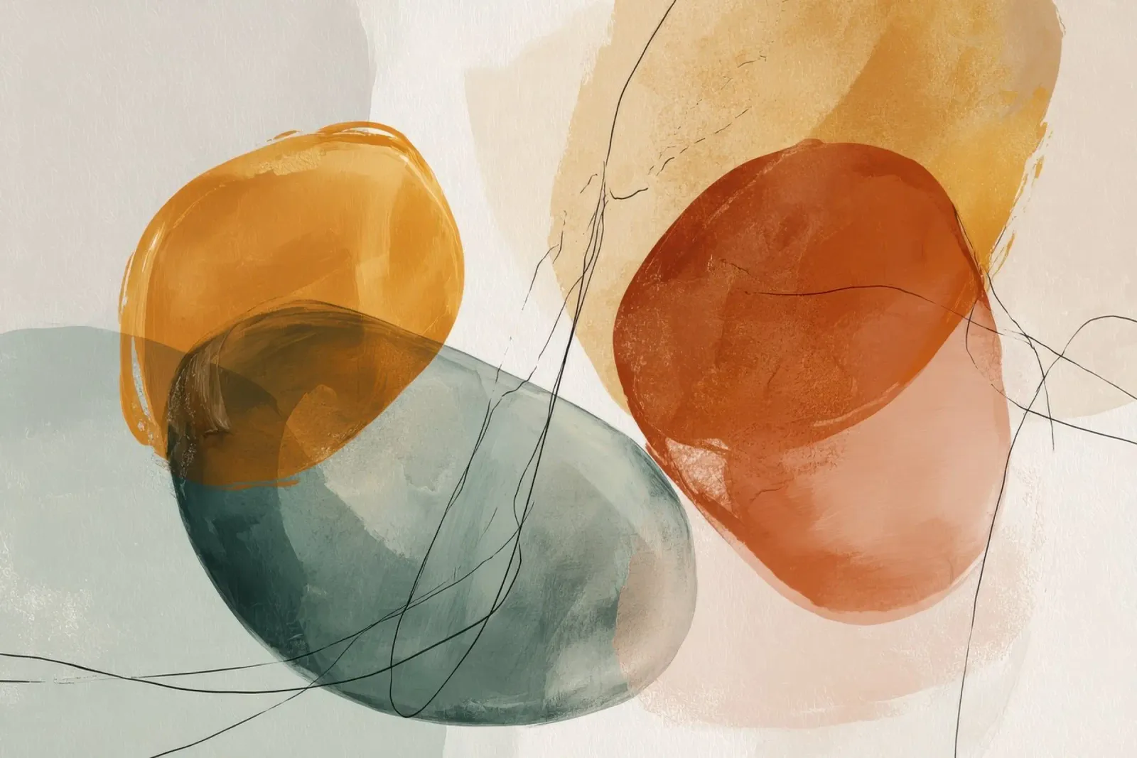 Forme rosse dorate con linee di inchiostro carta hahnemühle da Artbyvo
