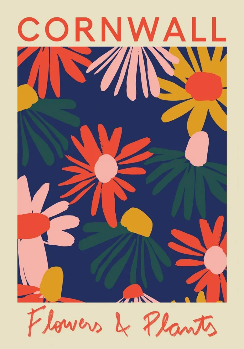 Bloemen & planten uit Cornwall - Levendige abstracte bloemenprint canvas met Baklijst van homdeco