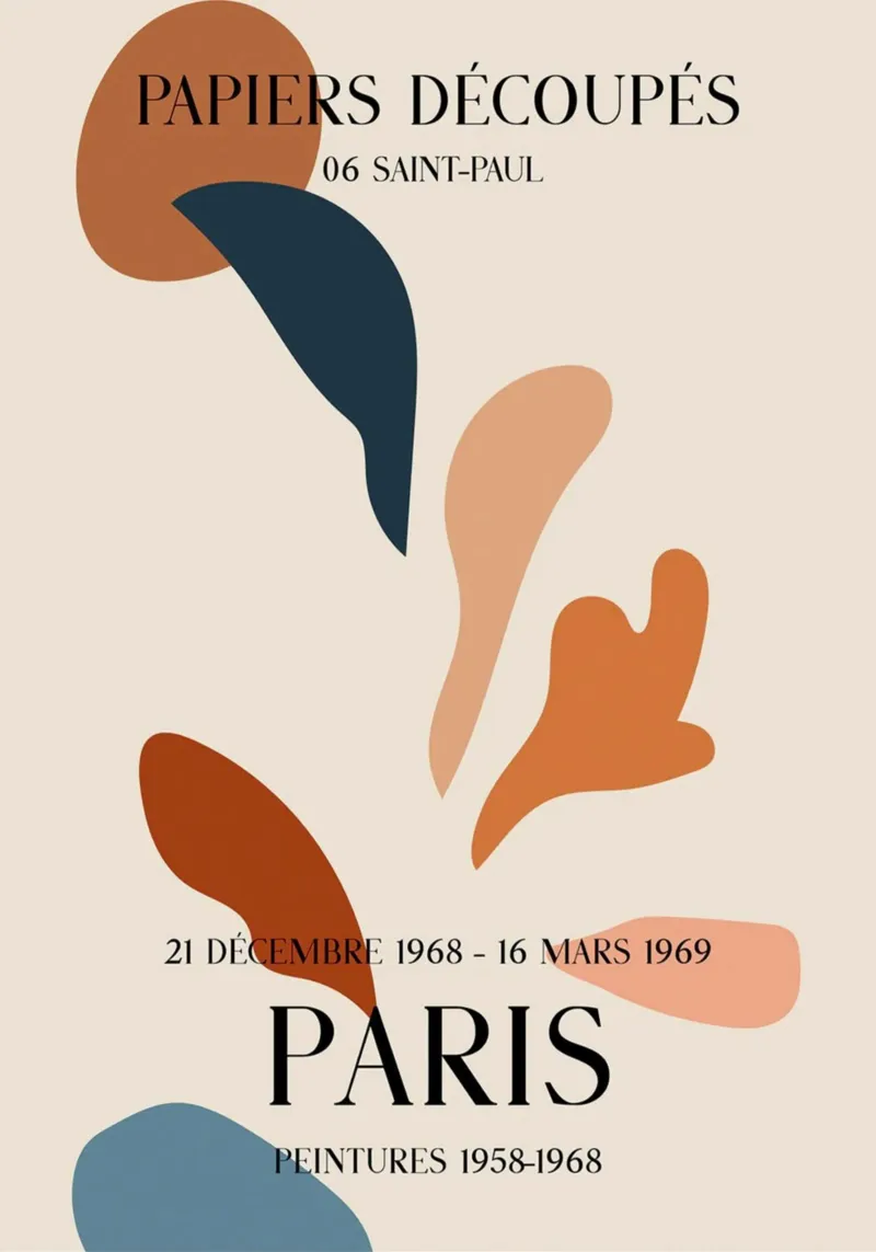 Paris Papiers Découpés - Abstracte Franse kunstdruk canvas met Baklijst van homdeco