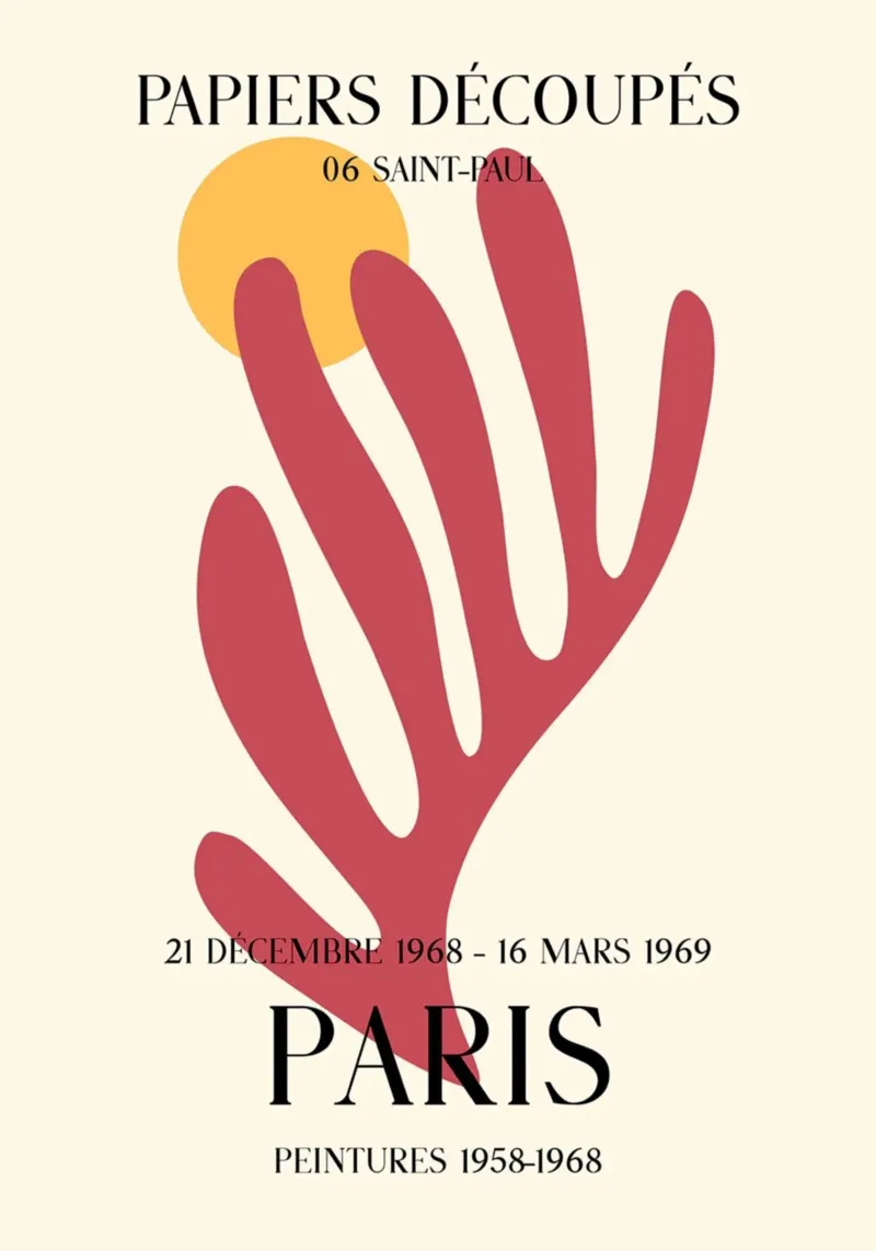 Matisse Papiers Découpés Rood Blad Parijs Print canvas met Baklijst van homdeco