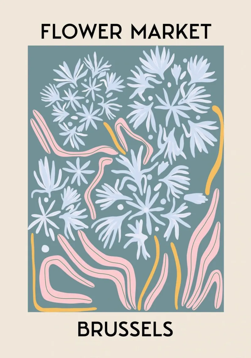 Bloemenmarkt Brussel Abstracte Botanische Print - Modern canvas met Baklijst van homdeco