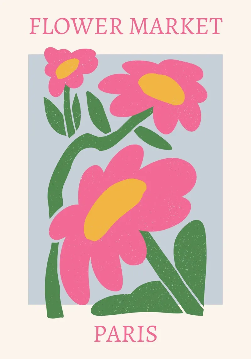 Paris Flower Market Roze Madeliefjes Print - Modern Floral poster van homdeco