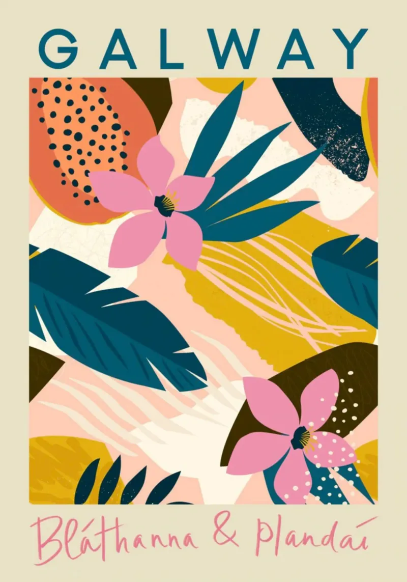 Galway Bláthanna & Plandaí - Abstracte tropische print canvas met Baklijst van homdeco