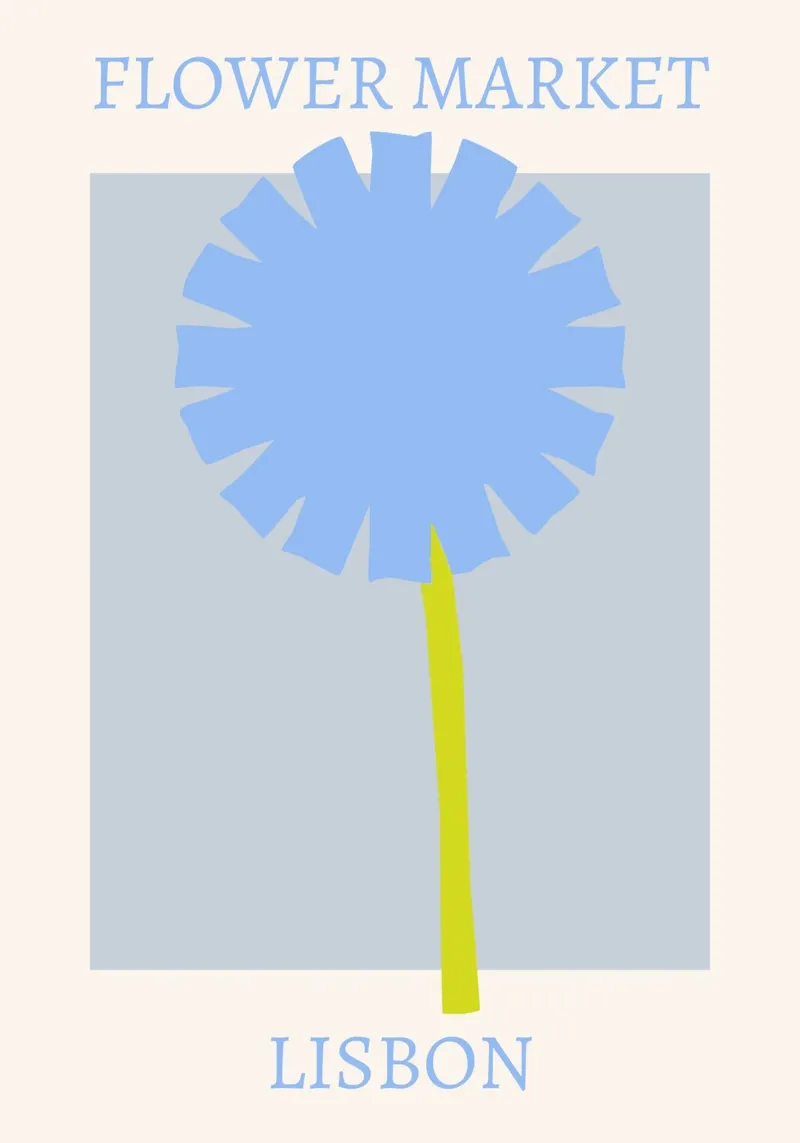 Stampa del dente di leone blu del mercato dei fiori di Lisbona - Minimalista poster da homdeco