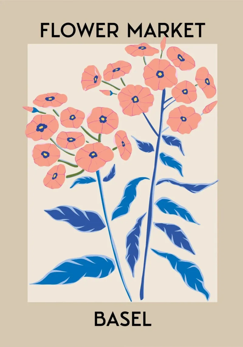 Mercado de flores de Basilea Impresión de Phlox melocotón - Arte Botánico poster de homdeco