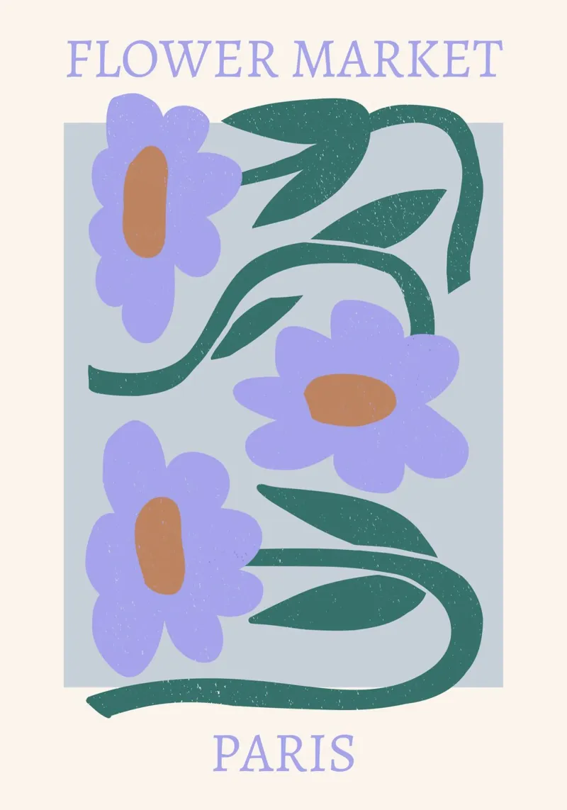 Mercato dei fiori di Parigi Stampa fiori viola - Floreale astratto poster con telaio in legno da homdeco