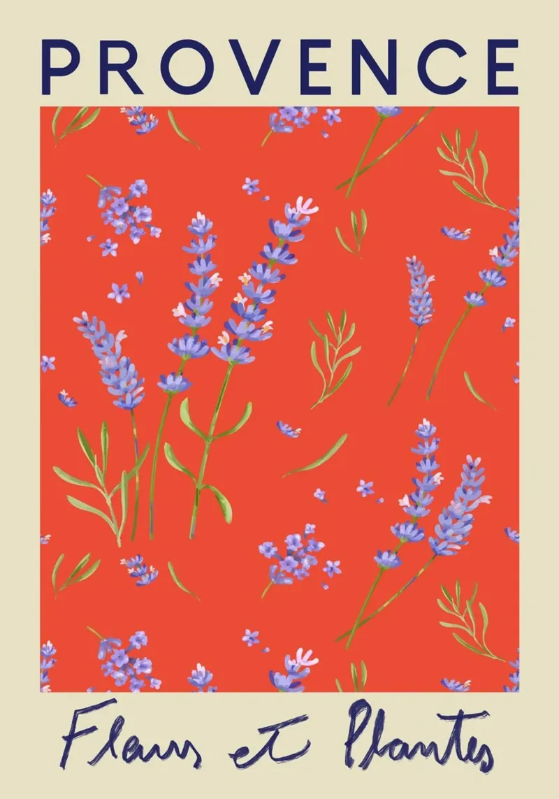 Provence Fleurs et Plantes - Lavendelveldprint canvas met Baklijst van homdeco