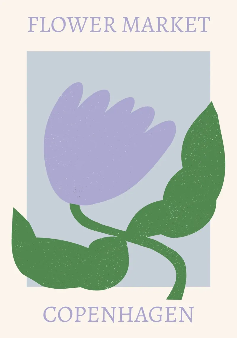 Stampa tulipani viola del mercato dei fiori di Copenhagen - Minimalista poster con telaio in plastica da homdeco
