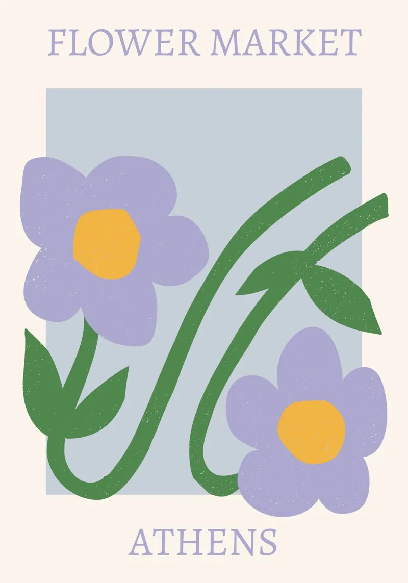 Mercato dei fiori di Atene Stampa fiori viola - Floreale astratto alluminio dibond da homdeco