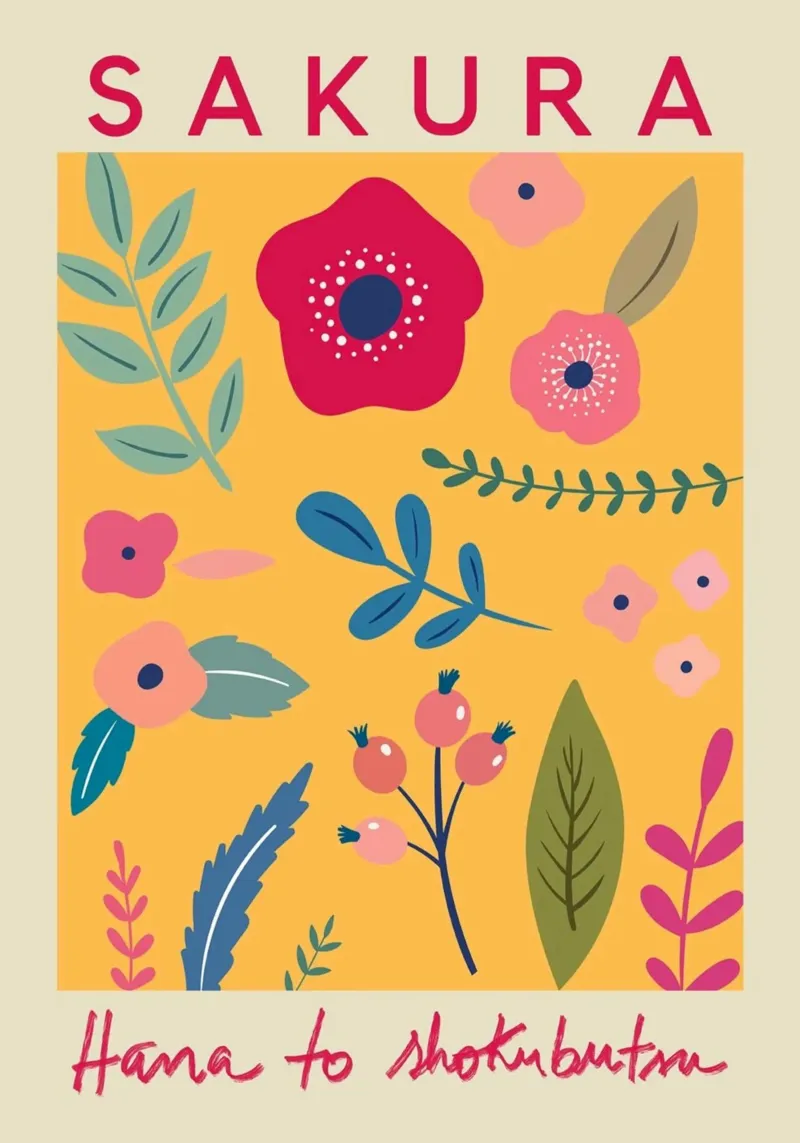 Sakura Hana to Shokubutsu - Vibrante floreale giapponese poster con telaio in legno da homdeco