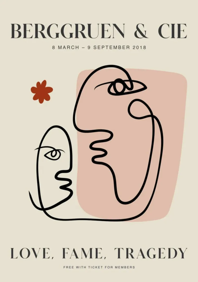 Abstracte gezichten Lijn Kunst Berggruen Tentoonstelling Print poster met houten frame van homdeco