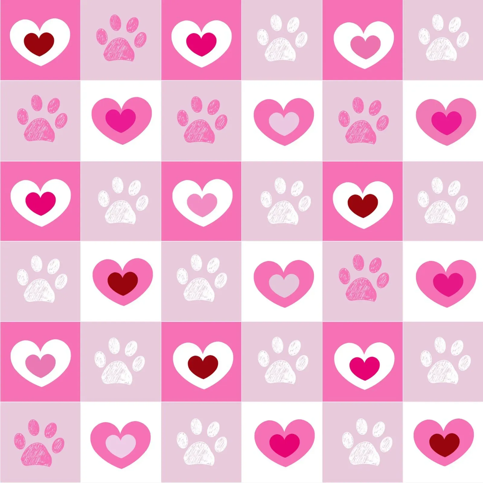 Design a quadri rossi e bianchi con cuori e zampe per San Valentino pellicola backlit da gulsengunel