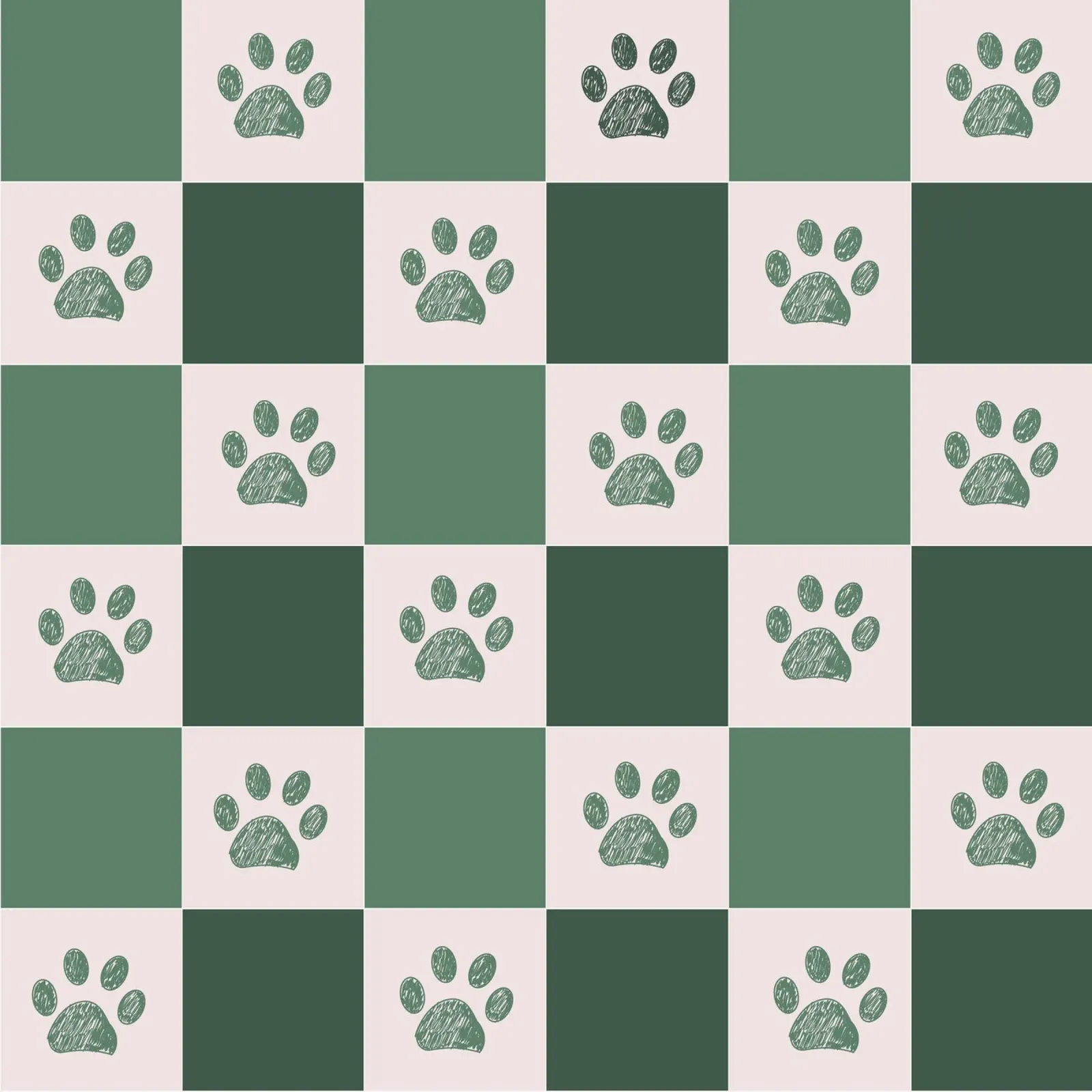 Plaid green and white and paws pattern canvas with Floater frame by gulsengunel