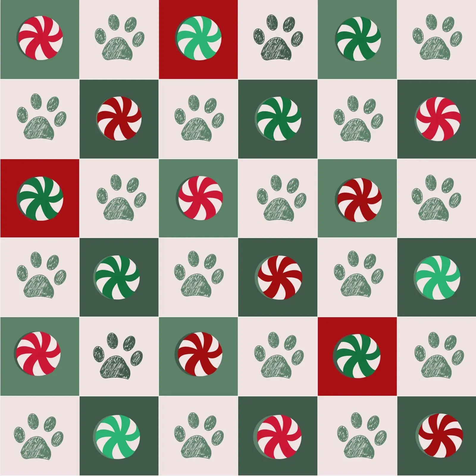 Motivo plaid verde, rosso e bianco e zampe e caramelle poster con telaio in plastica da gulsengunel