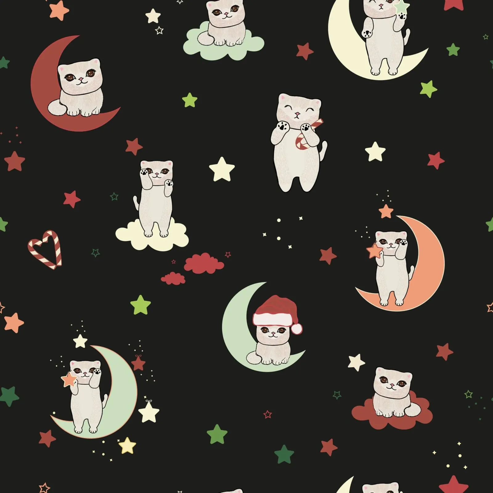 Motif lune et chats vert noir hahnemühle de gulsengunel