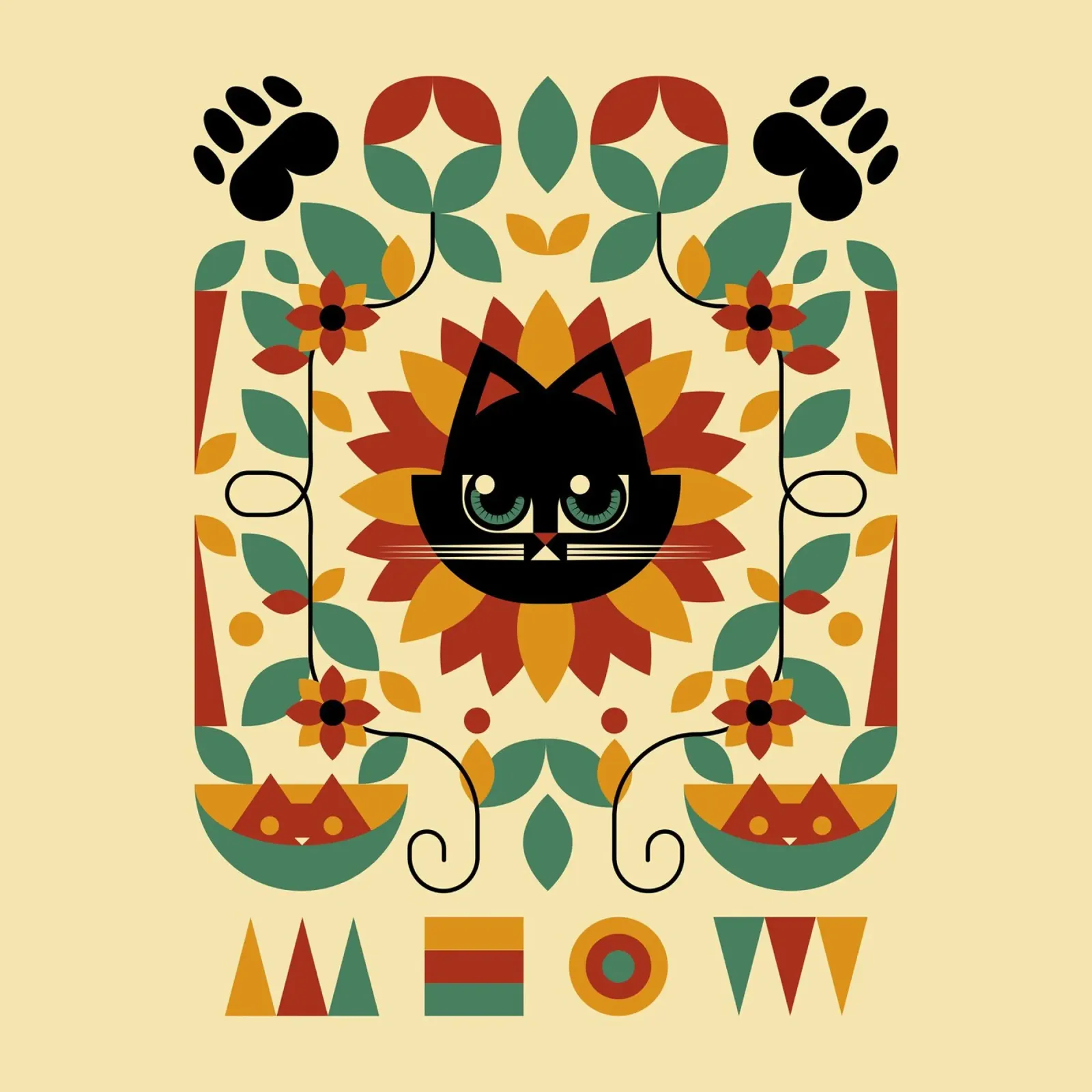 Bauhaus Spring Cat Sunflower poster da Tobe Fonseca