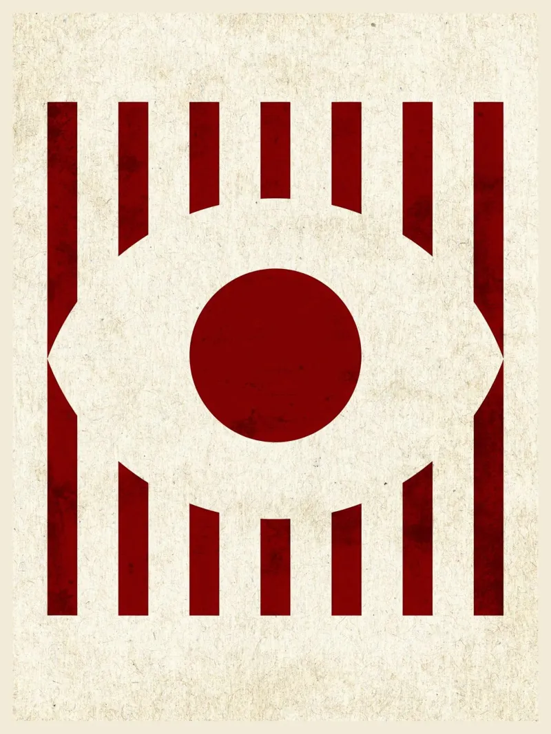 Design minimalista degli occhi con strisce rosse poster da Jason Studio
