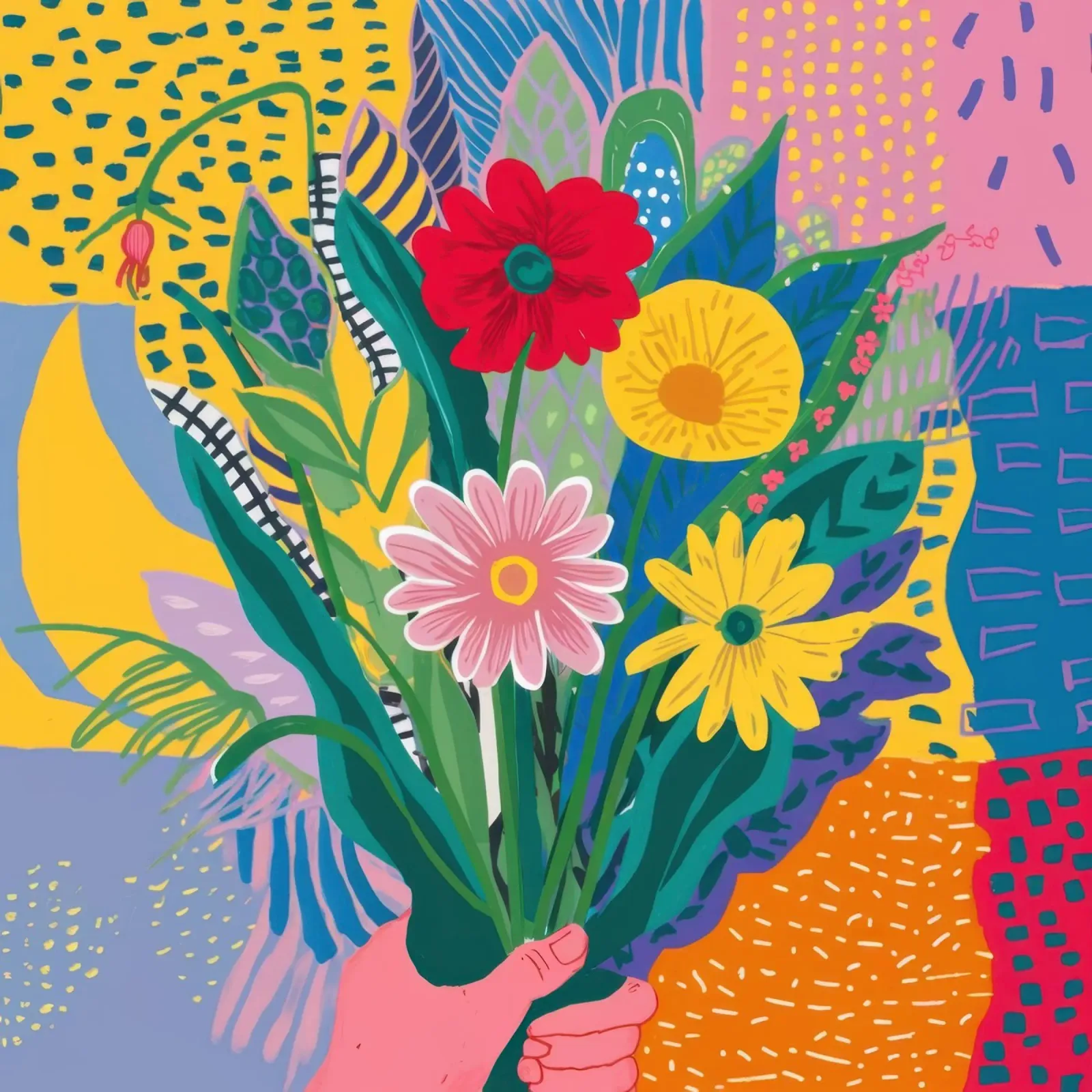 Bloemenweefsel Abstract canvas met Baklijst van Solar Paint