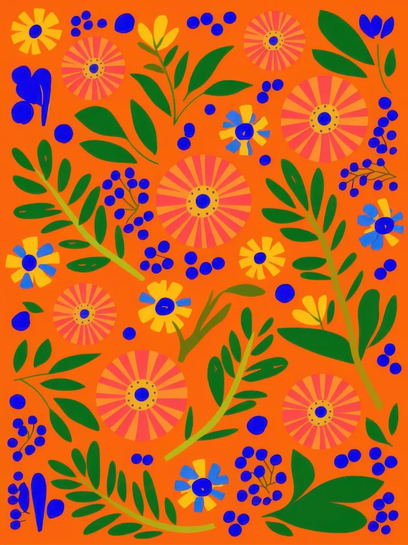 Orange Grove Pattern canvas with Floater frame by Solar Paint