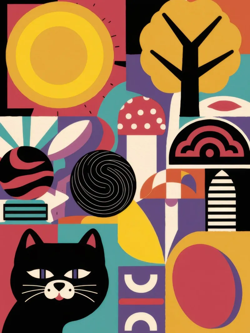 Paesaggio del gatto mistico poster con telaio in legno da Solar Paint