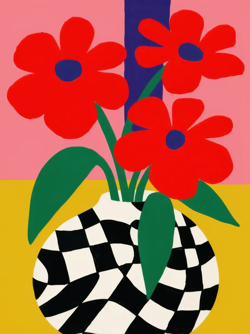 Checkerboard Bloom Red canvas by Solar Paint