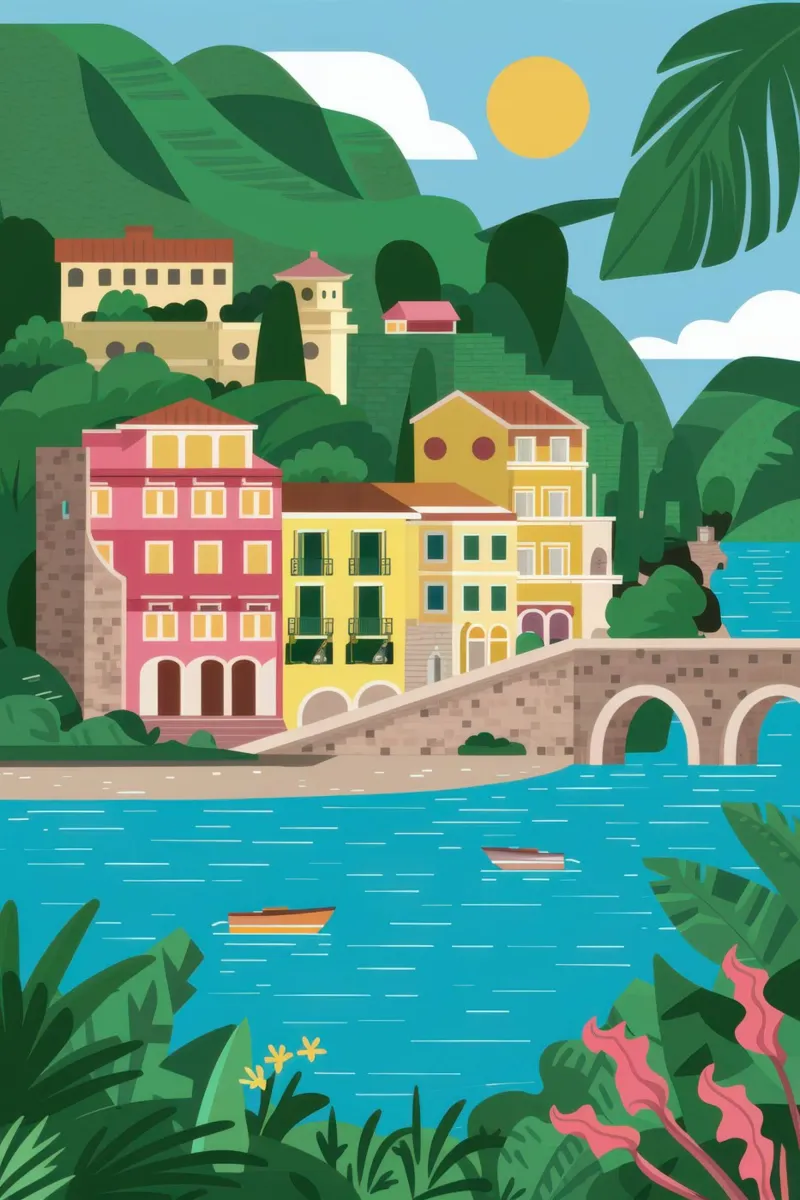 Sogni del villaggio costiero poster con telaio in legno da Bring Haven