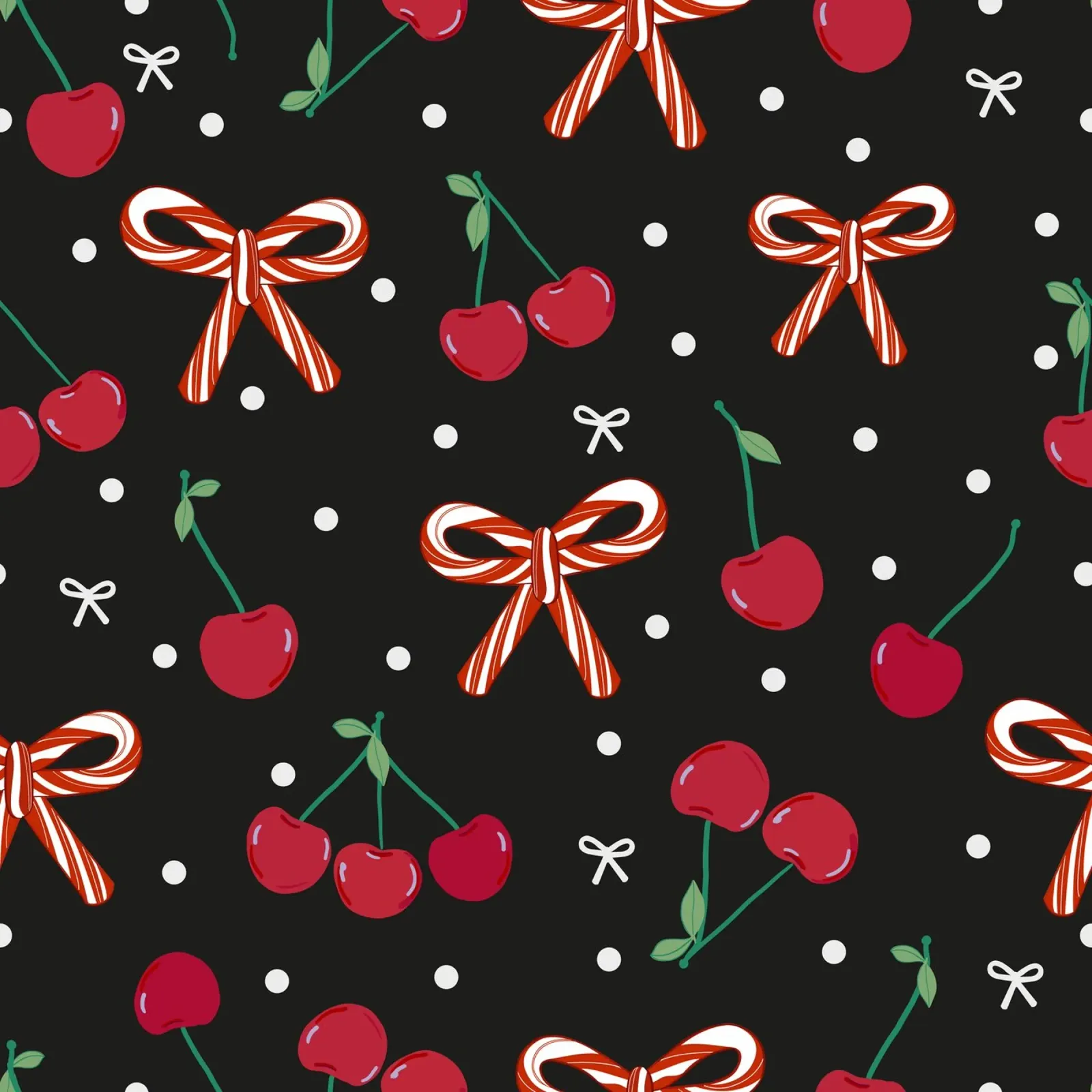 Cherries with candy cane Christmas design canvas by gulsengunel