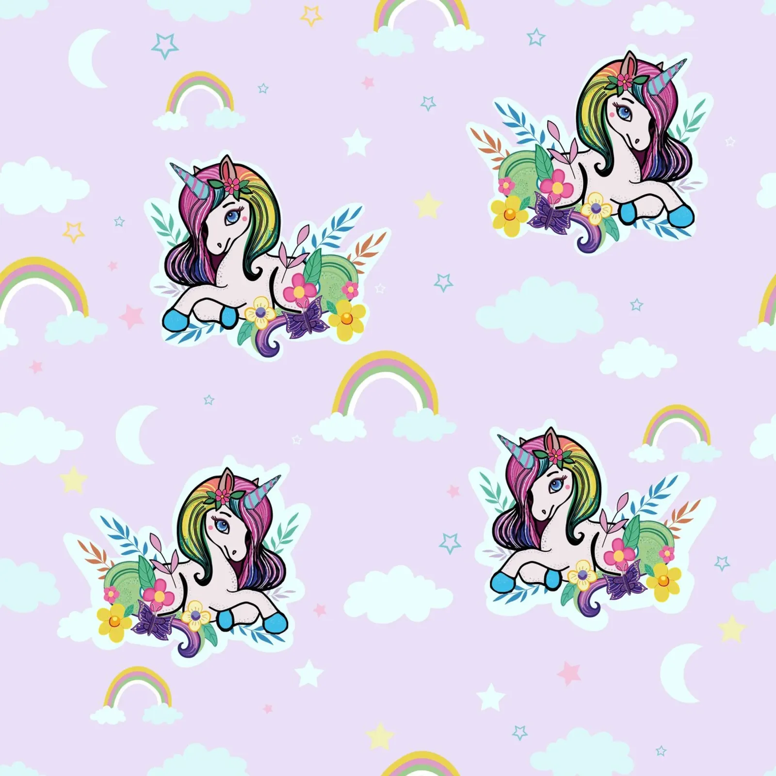 Unicorn pattern with flowers lilac background canvas by gulsengunel