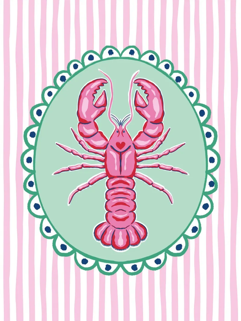 Preppy lobster - pink and green canvas by Vivdesign