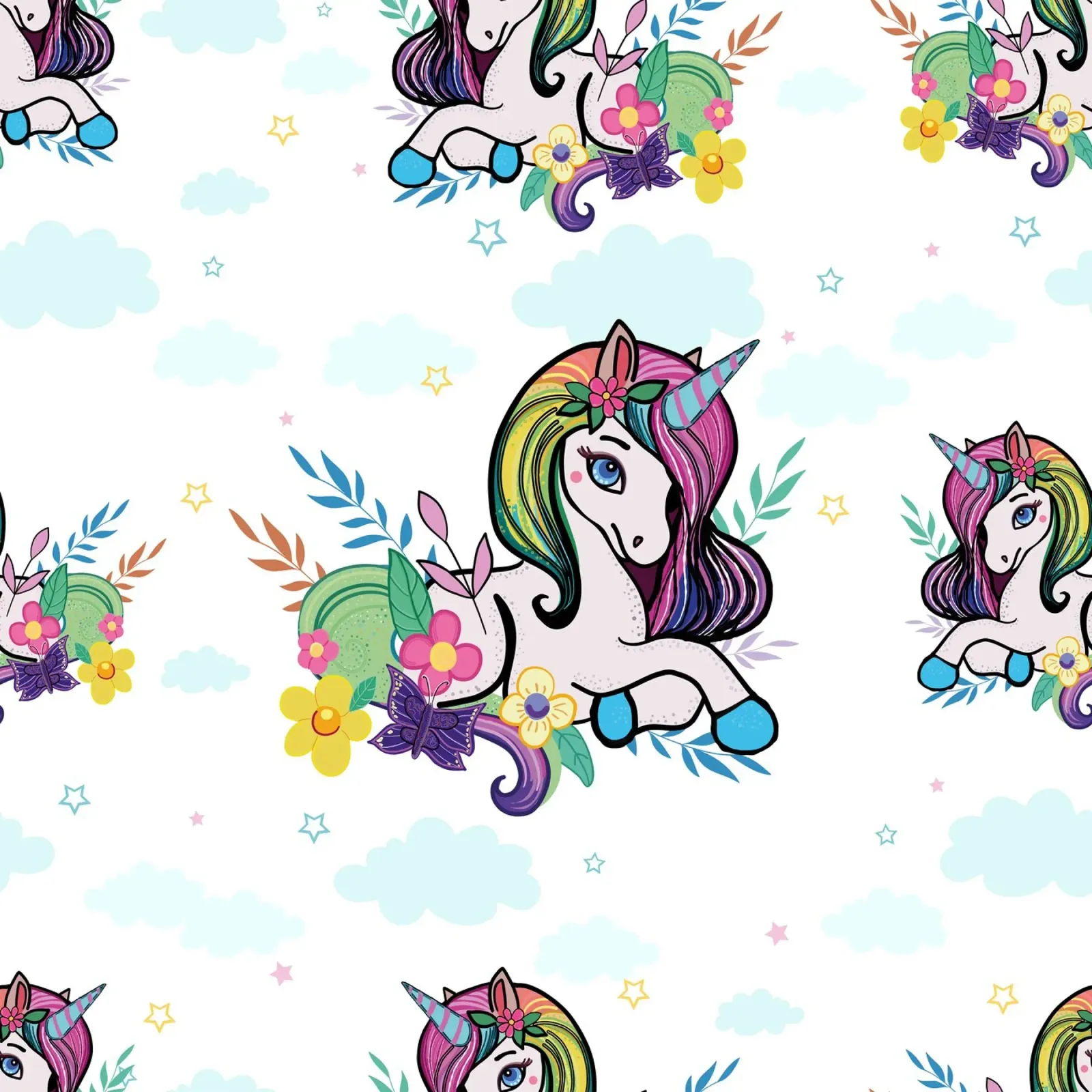 Unicorn pattern with flowers canvas by gulsengunel